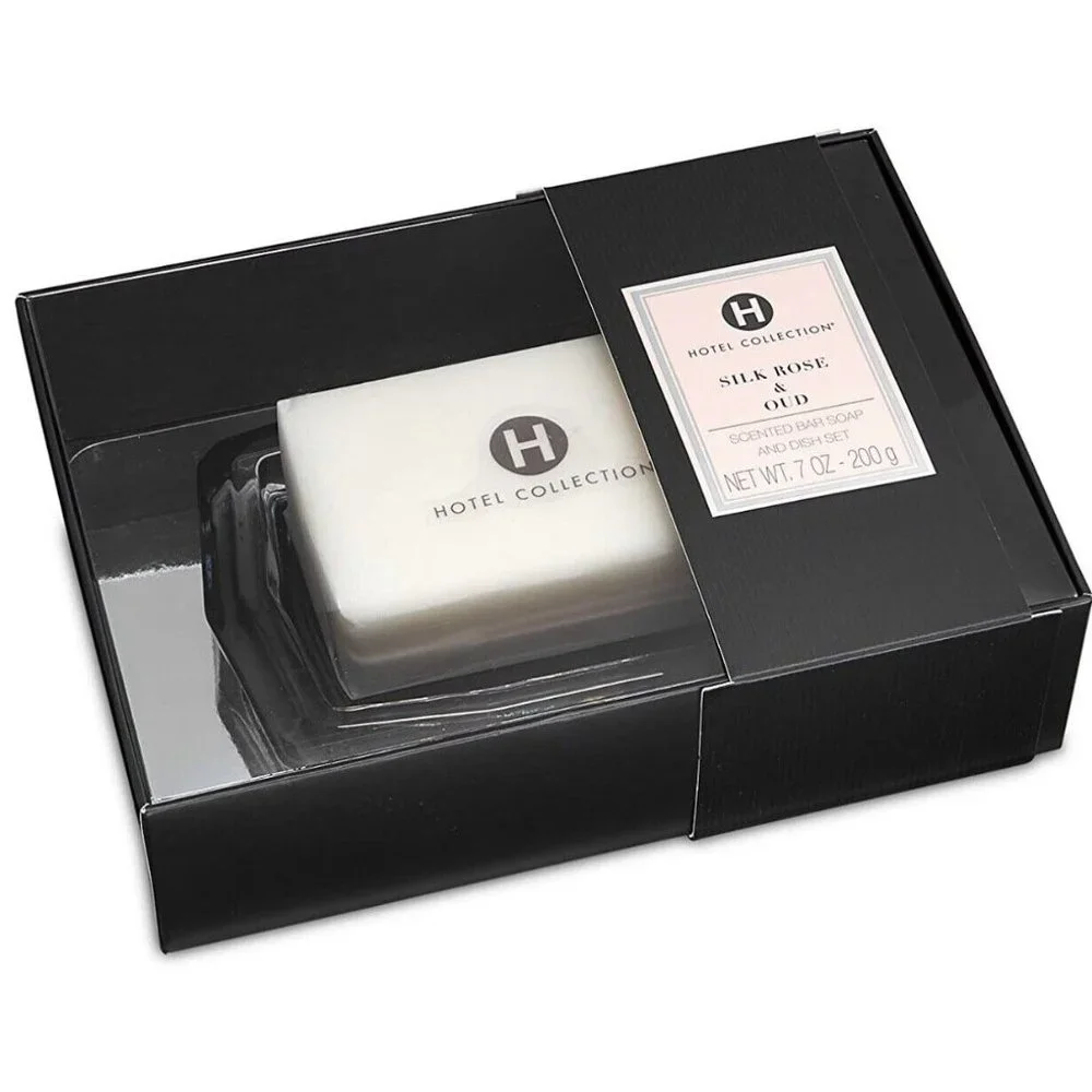 Hotel Collection Scented Bar Soap and Dish Set - Silk Rose & OUD, 7oz
